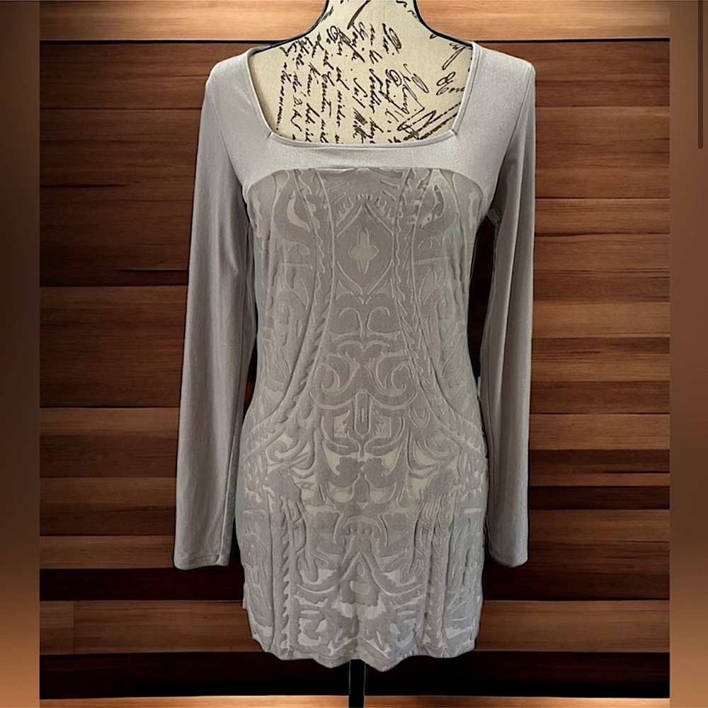 FREE PEOPLE Silver Gray Boogie Nights Velvet Texture Mini Dress Size Medium NWOT